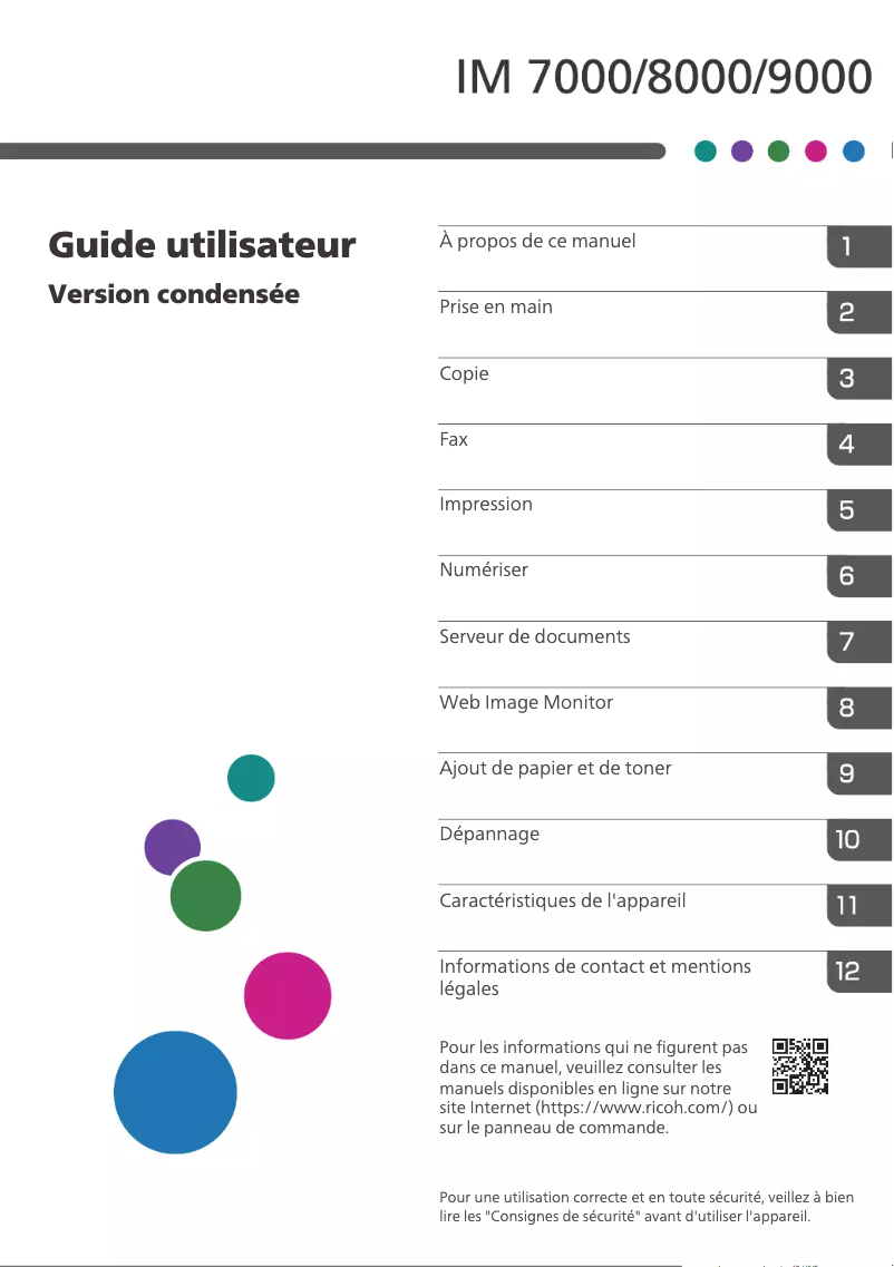 Page 1 de la notice Instructions de sécurité Ricoh IM 9000
