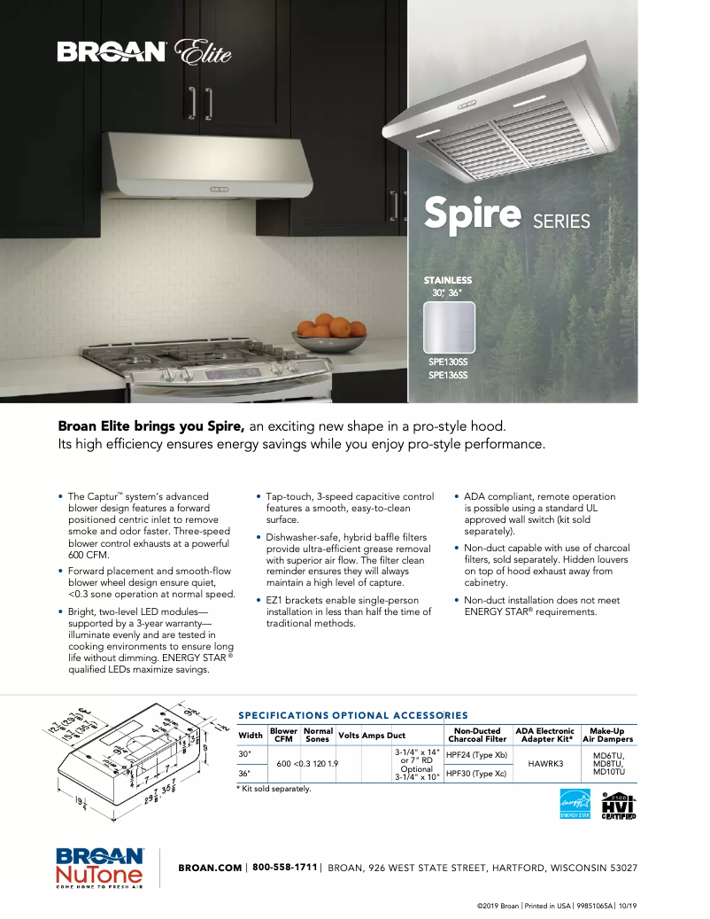 Page 1 de la notice Brochure Broan SPE136SS