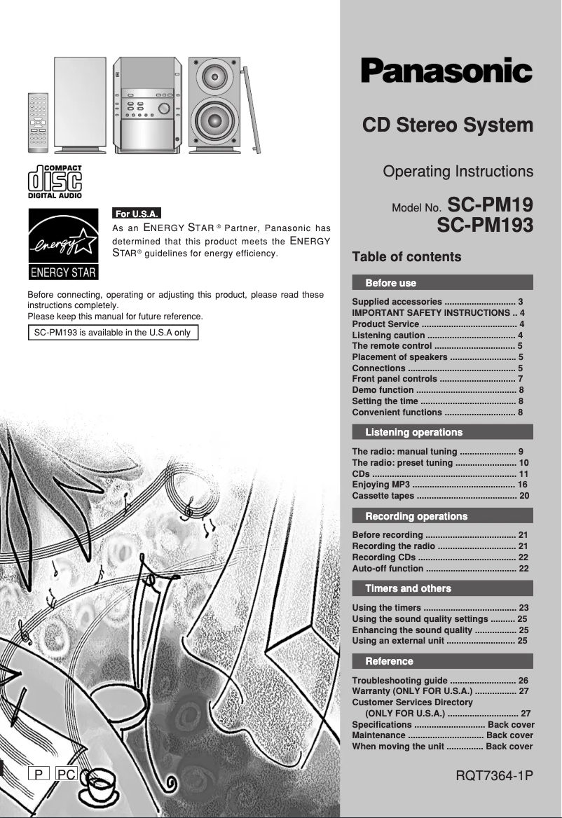 Page n°1 - Manuel utilisateur Panasonic SC-PM193