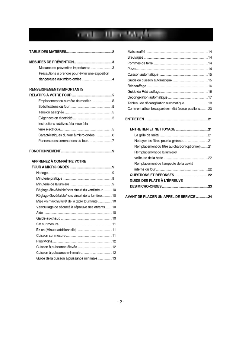 Page n°1 - Manuel utilisateur LG MV-184DC
