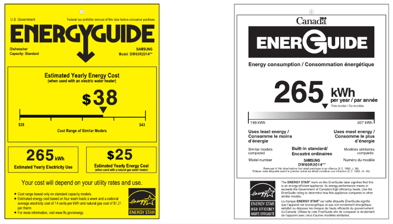 Page 1 de la notice Label énergétique Samsung DW60R2014US
