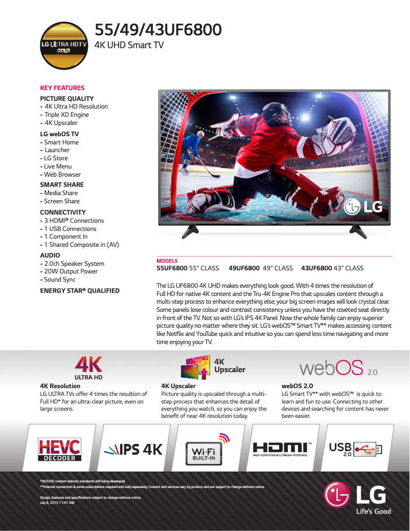 Página 1 del manual Ficha técnica LG 55UF6800