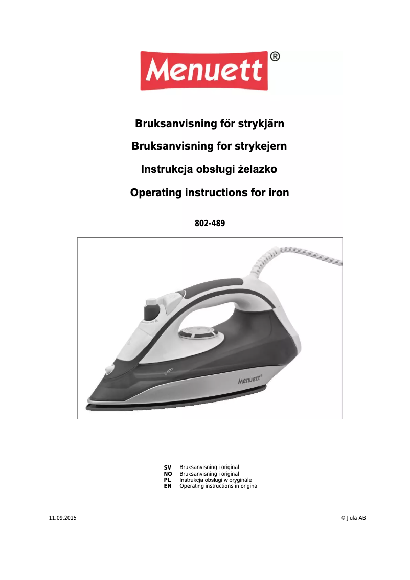 Page 1 de la notice Manuel utilisateur Menuett 802-489