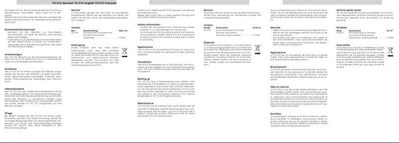 Page n°1 - Manuel utilisateur Beyerdynamic TG D70
