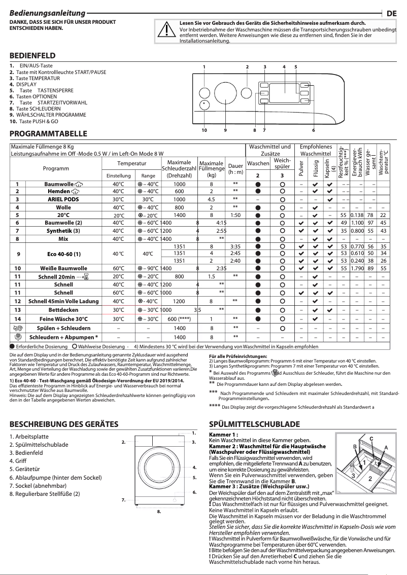 Image de la première page du manuel de l'appareil PWFV X 853 N