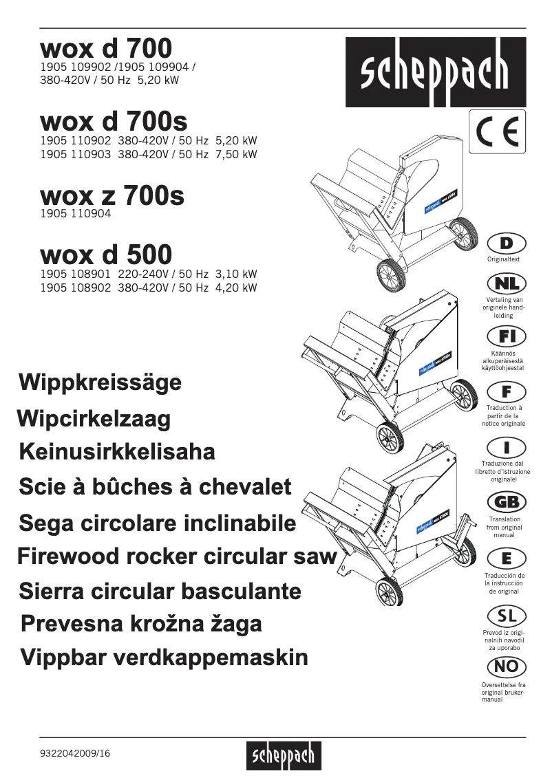Page 1 de la notice Manuel utilisateur Scheppach D700