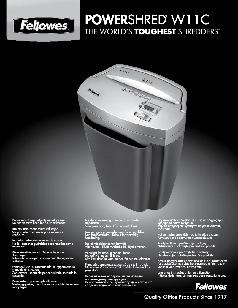 Page 1 de la notice Manuel utilisateur Fellowes Powershred W11C