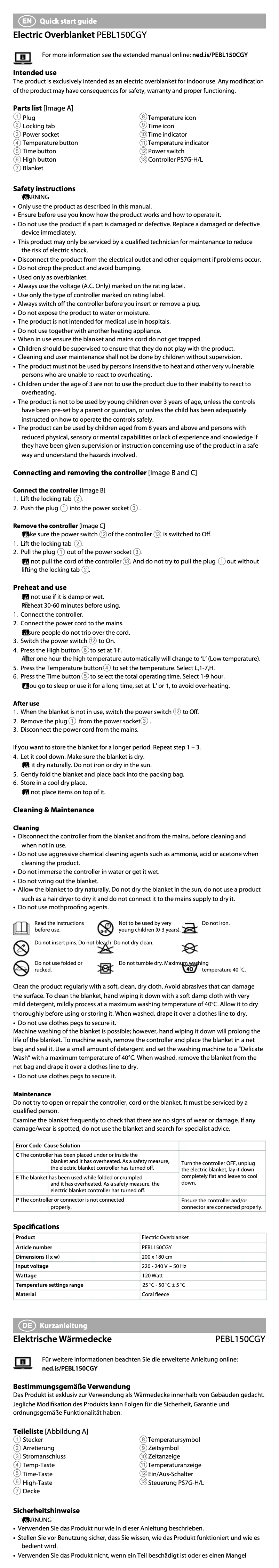 Page 1 de la notice Manuel utilisateur Nedis PEBL150CGY