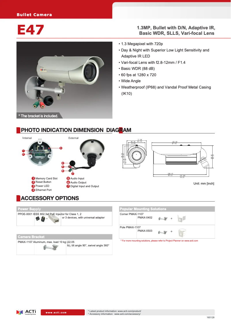 Page 1 de la notice Fiche technique ACTi E47