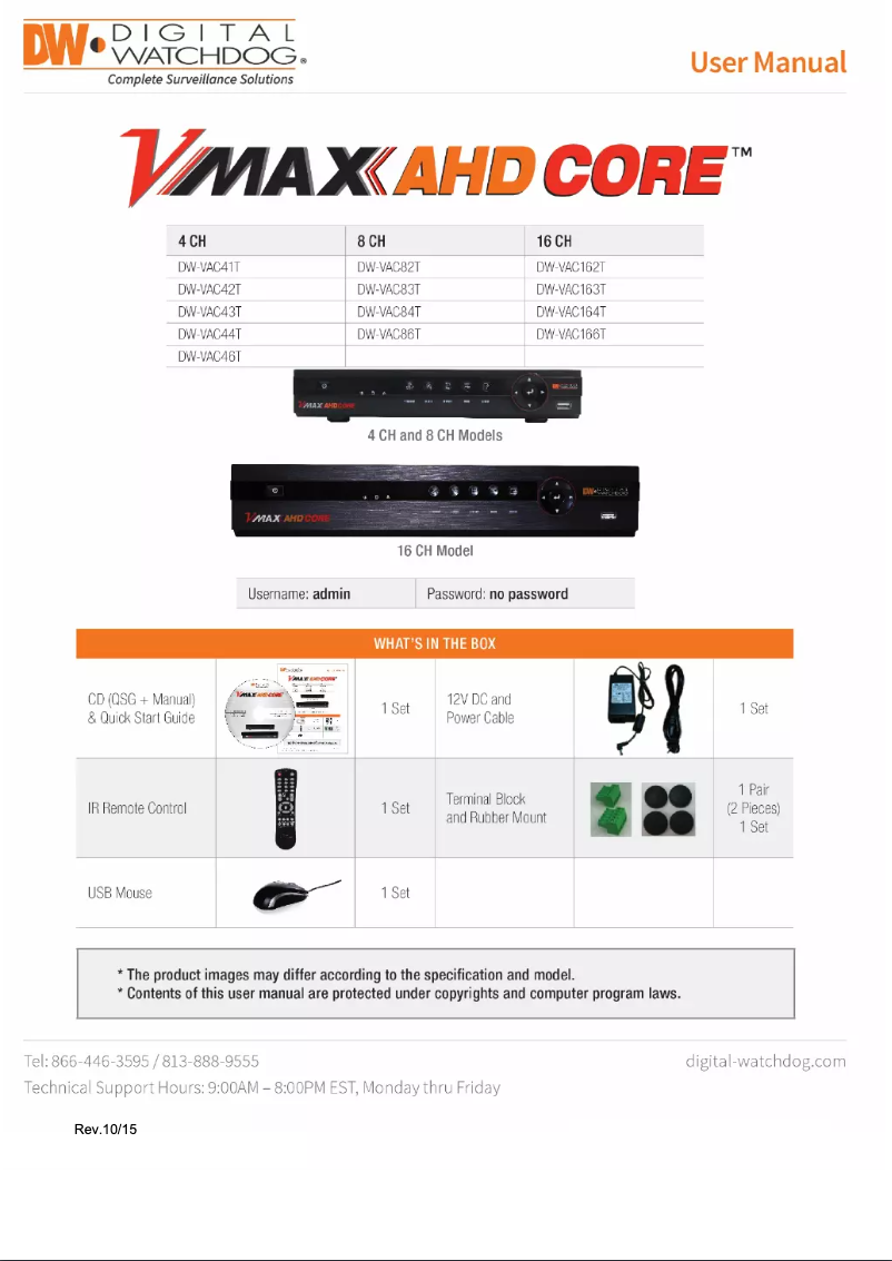 Page n°1 - Manuel utilisateur Digital Watchdog VMAX AHD CORE DW-VAC42T