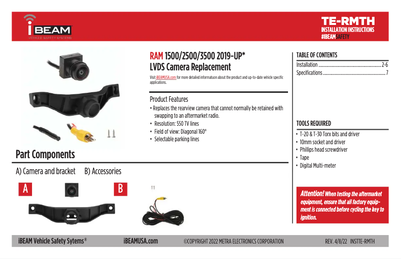 Page 1 de la notice Manuel utilisateur Metra TE-RMTH