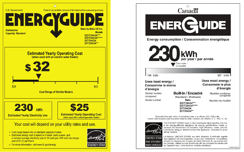 Page 1 de la notice Label énergétique Beko DIT39434C2