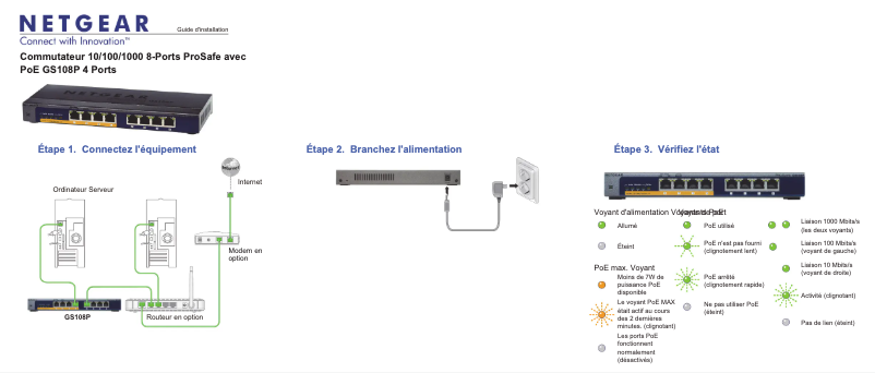 Page n°1 - Guide d'installation Netgear GS108PE