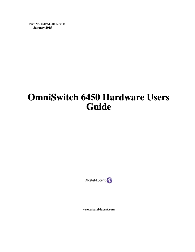 Page 1 de la notice Manuel utilisateur Alcatel OmniSwitch 6450