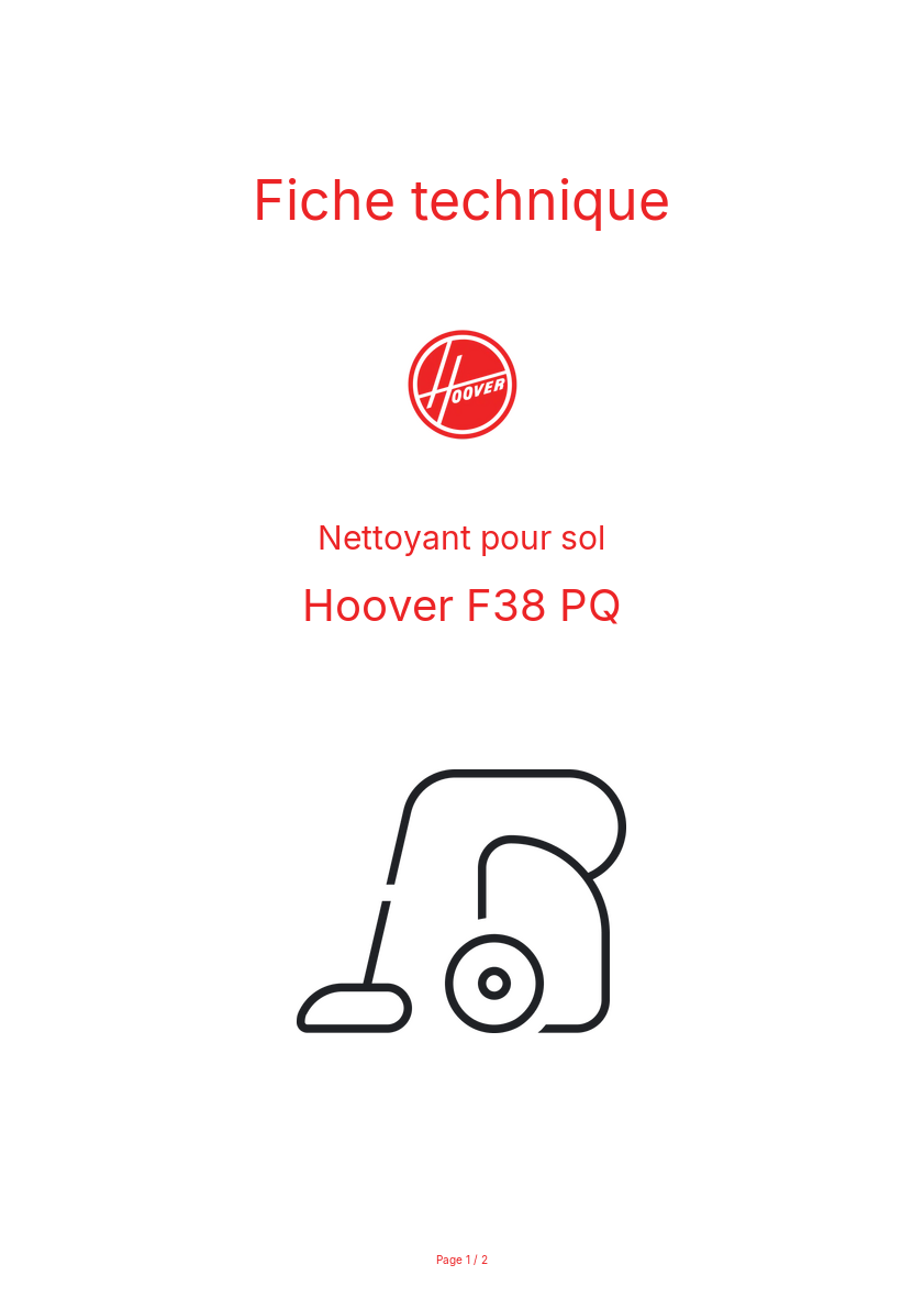 Page n°1 - Fiche technique Hoover F38 PQ