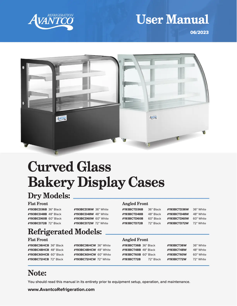 Page 1 de la notice Manuel utilisateur Avantco BC-36-HC