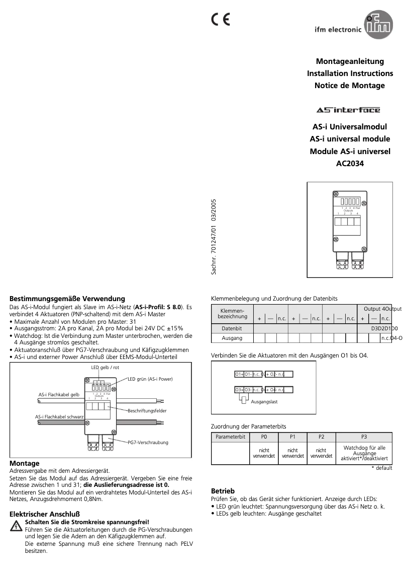 Page n°1 - Manuel utilisateur IFM AC2034