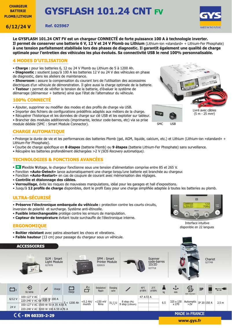 Page 1 de la notice Fiche technique GYS Gysflash 101.24 CNT FV