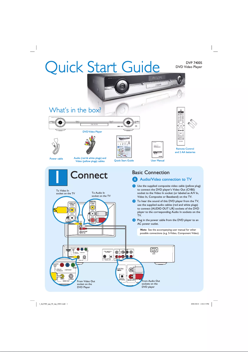 Page 1 de la notice Guide de démarrage rapide Philips DVP7400S