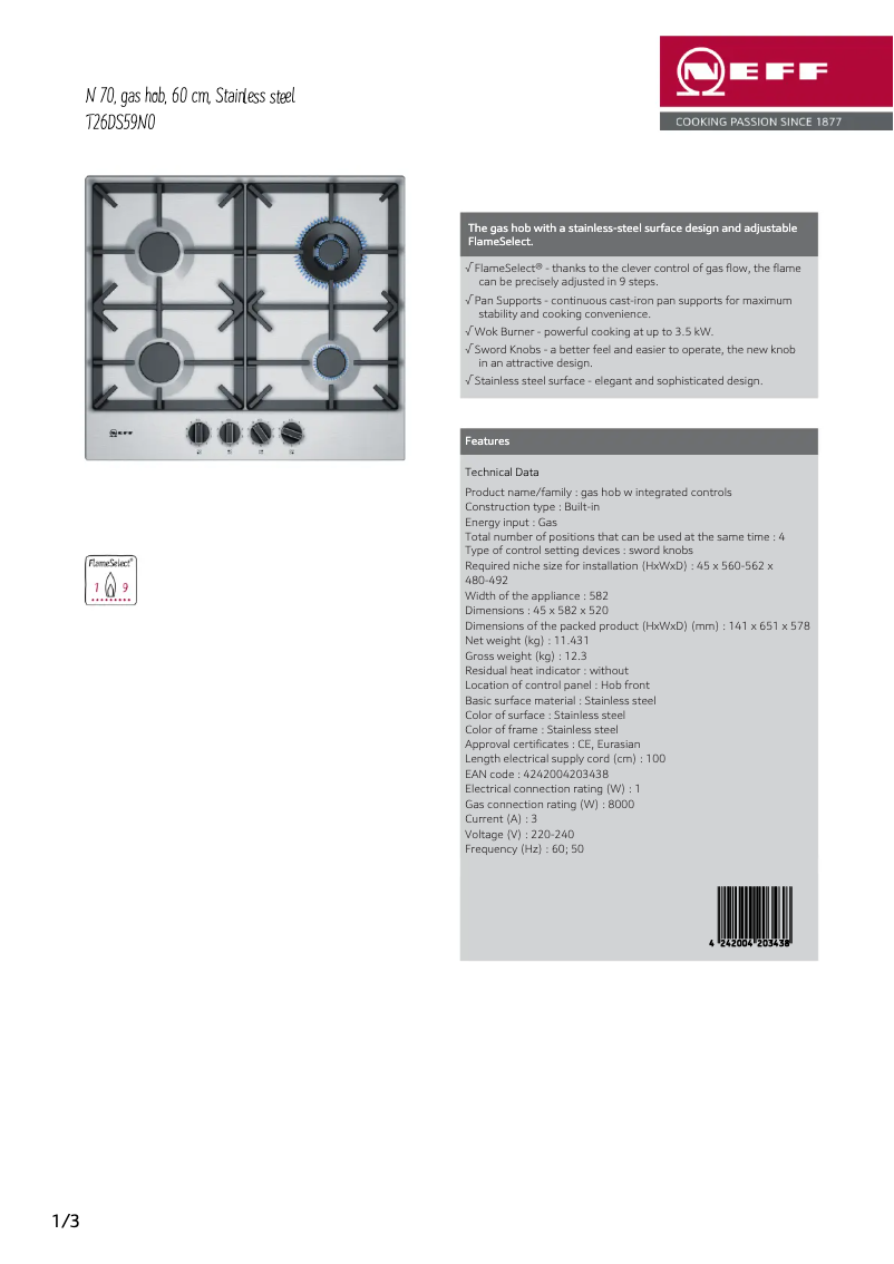 Page n°1 - Fiche technique Neff T26DS59N0