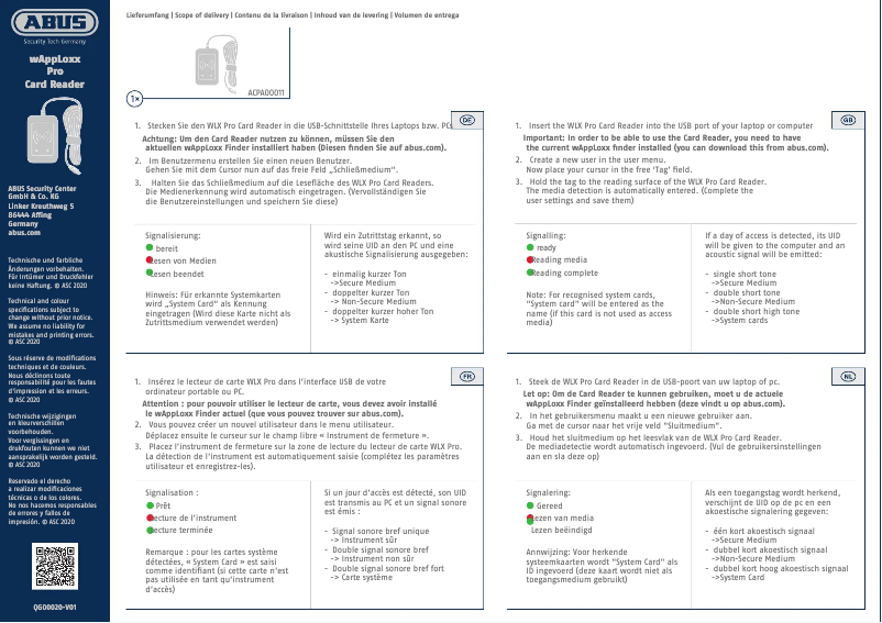 Page n°1 - Manuel utilisateur Abus ACPA00011