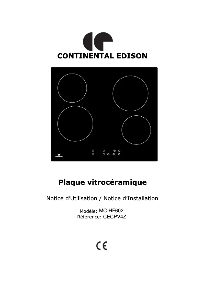 Page 1 de la notice Manuel utilisateur Continental Edison CECPV4Z