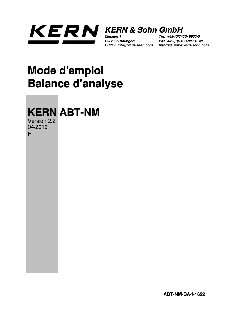 Page 1 de la notice Manuel utilisateur Kern ABT 220-4NM