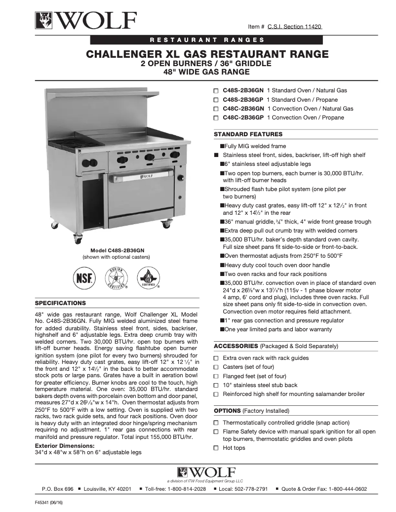 Page 1 de la notice Fiche technique Wolf C48C-2B36G