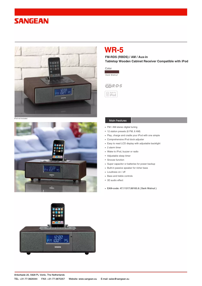 Page 1 of the manual Technical Sheet Sangean WR-5