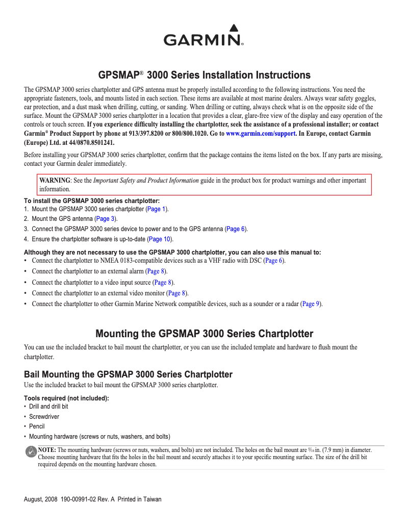 Page n°1 - Guide d'installation Garmin GPSMAP 3205