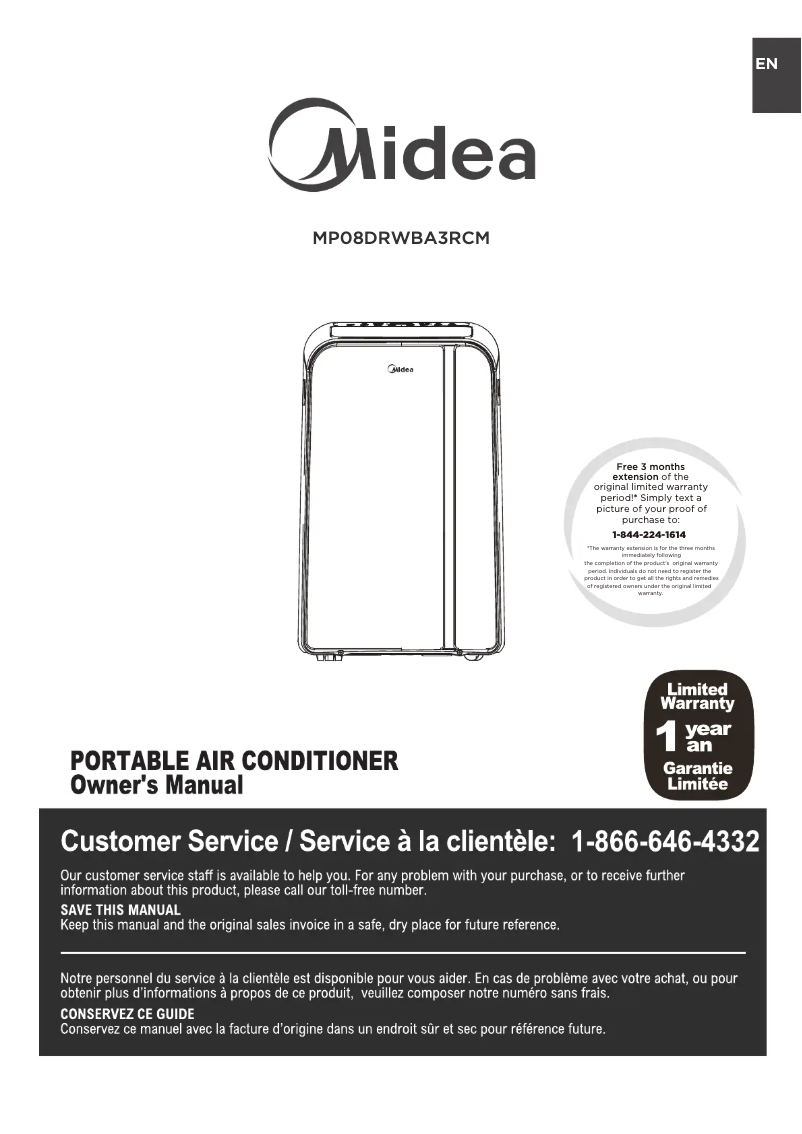 Page 1 de la notice Manuel utilisateur Midea MP08DRWBA3RCM