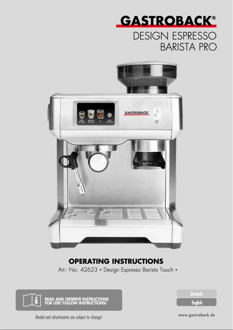 Page 1 de la notice Manuel utilisateur Gastroback Design Espresso Barista Touch 42623