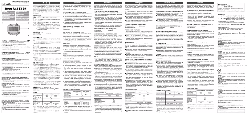 Page 1 de la notice Manuel utilisateur Sigma 30mm f2.8 EX DN