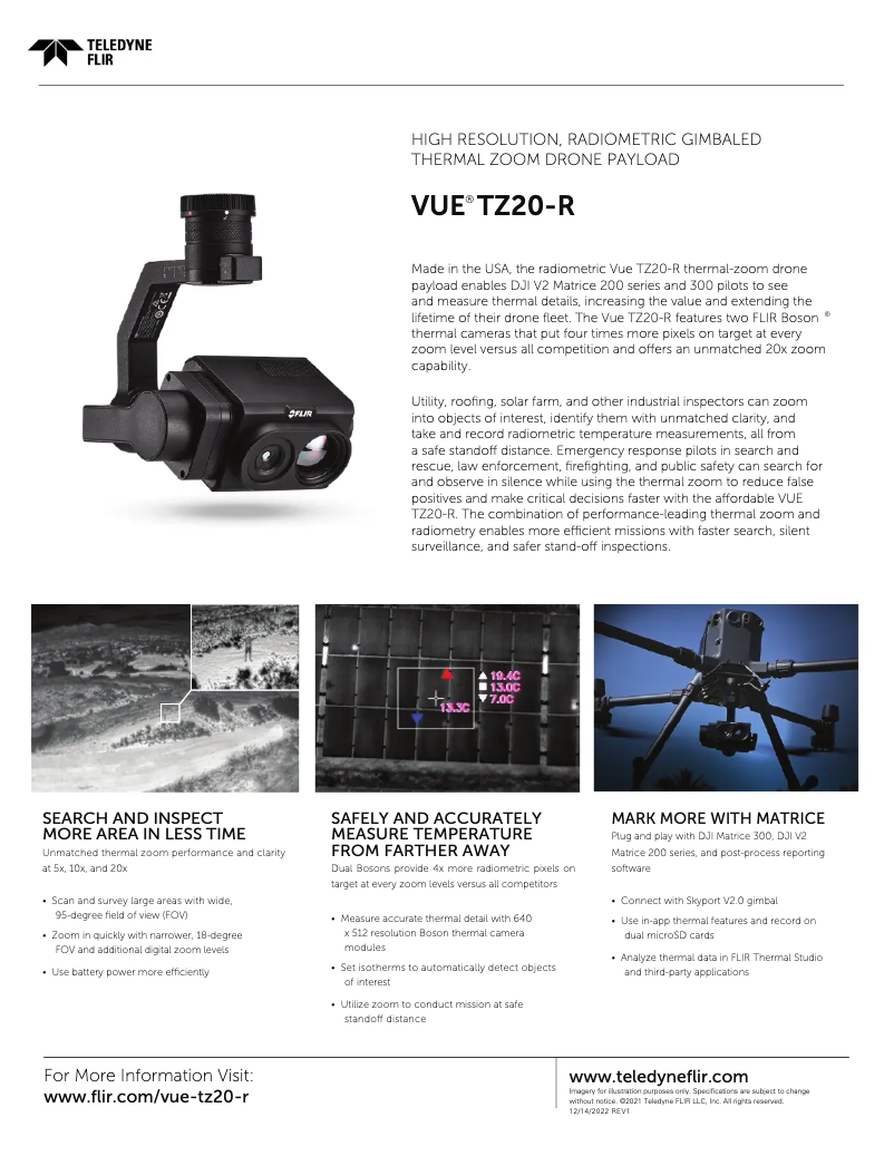Page 1 de la notice Fiche technique FLIR VUE TZ20-R