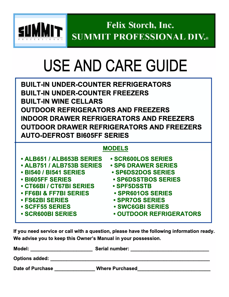 Page 1 de la notice Manuel utilisateur Summit BI605FF