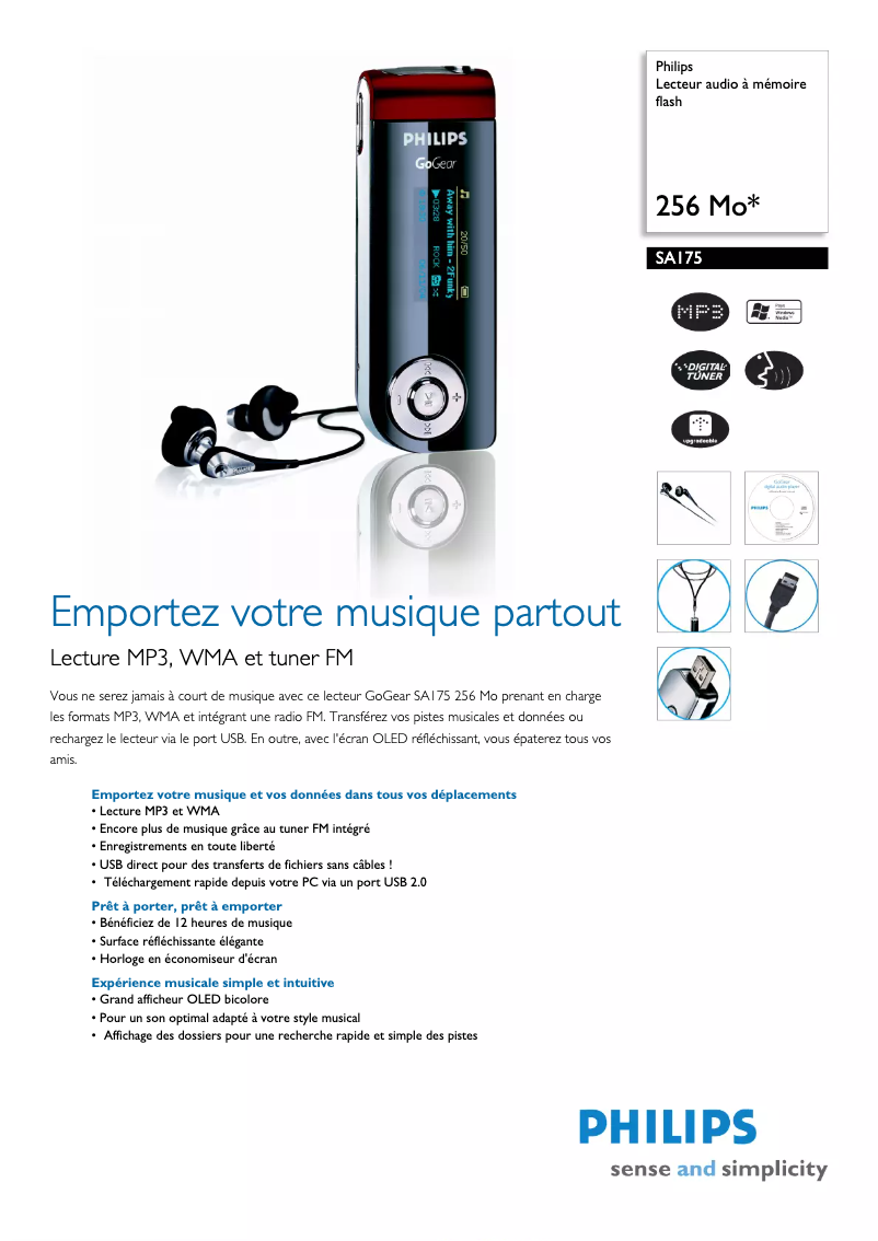 Page n°1 - Fiche technique Philips GoGear SA175