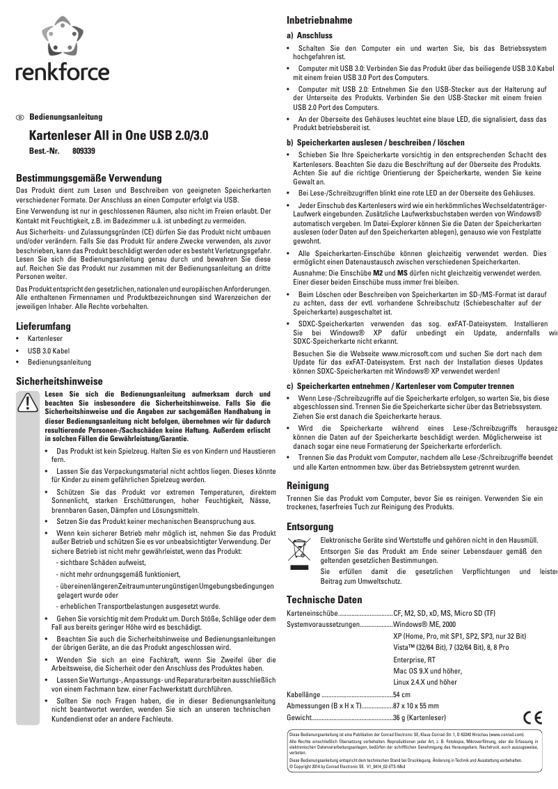 Page 1 de la notice Manuel utilisateur Renkforce All in One 809339