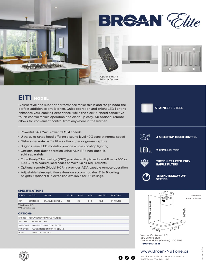 Page n°1 - Brochure Broan Elite EIT1366SS