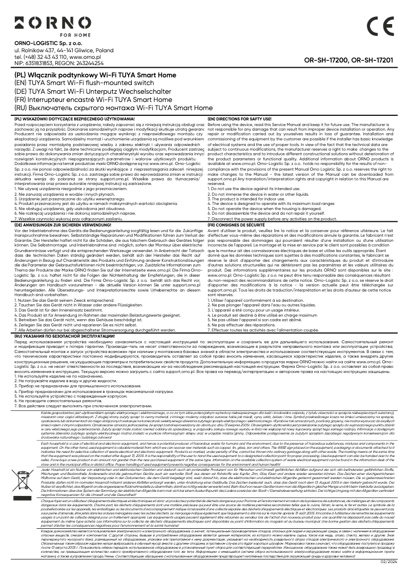 Page n°1 - Manuel utilisateur ORNO OR-SH-17201
