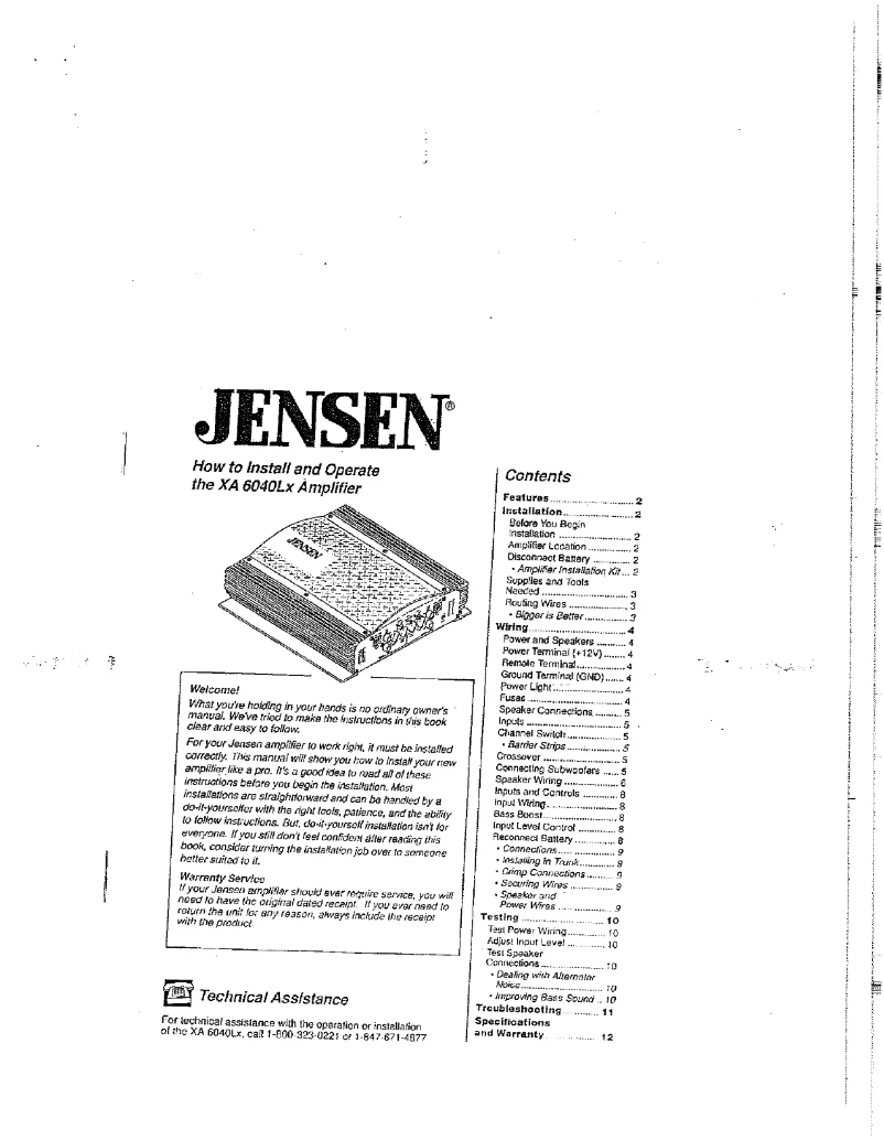 Page n°1 - Manuel utilisateur Jensen XA 6040 LX