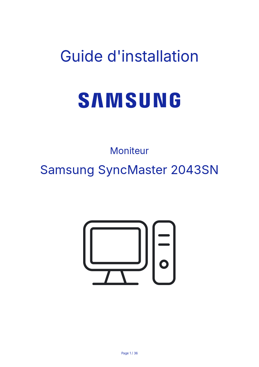 Page n°1 - Guide d'installation Samsung SyncMaster 2043SN
