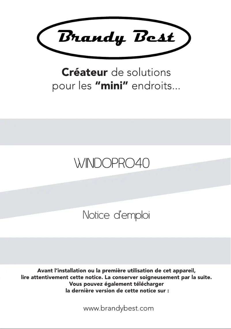 Page 1 de la notice Manuel utilisateur Brandy Best WINDOPRO40