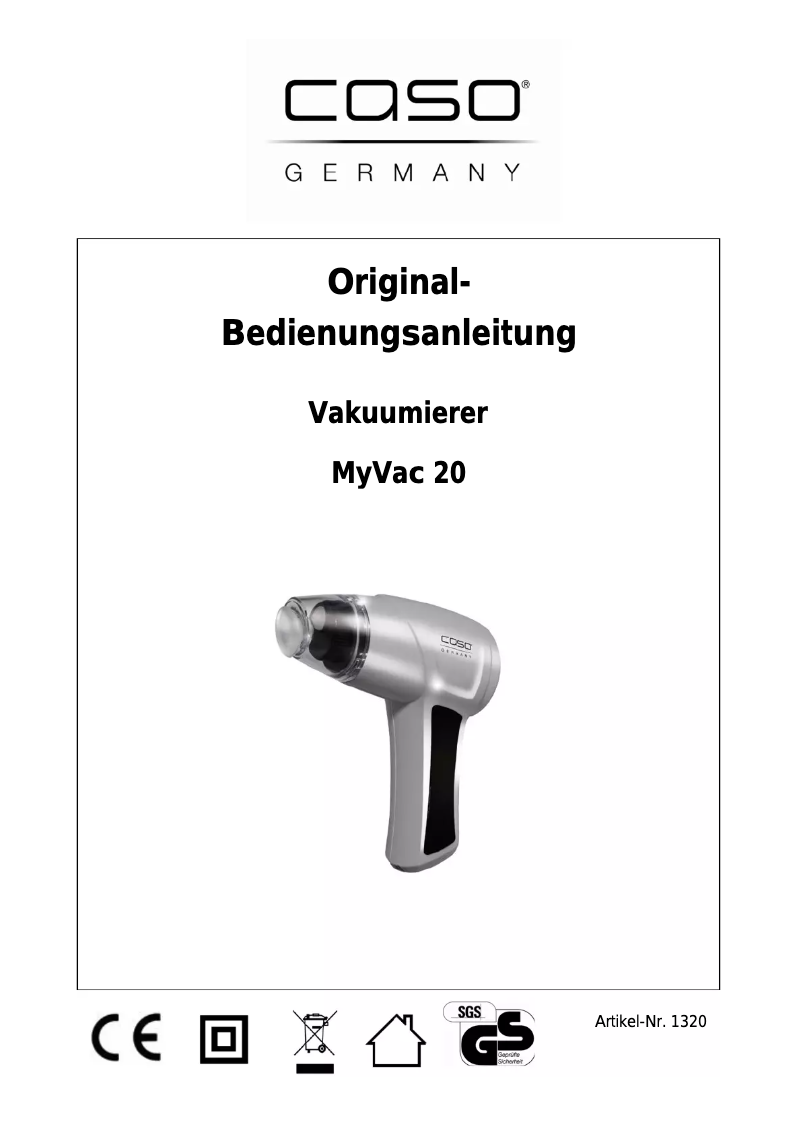 Page 1 de la notice Manuel utilisateur Caso SmartVac 20