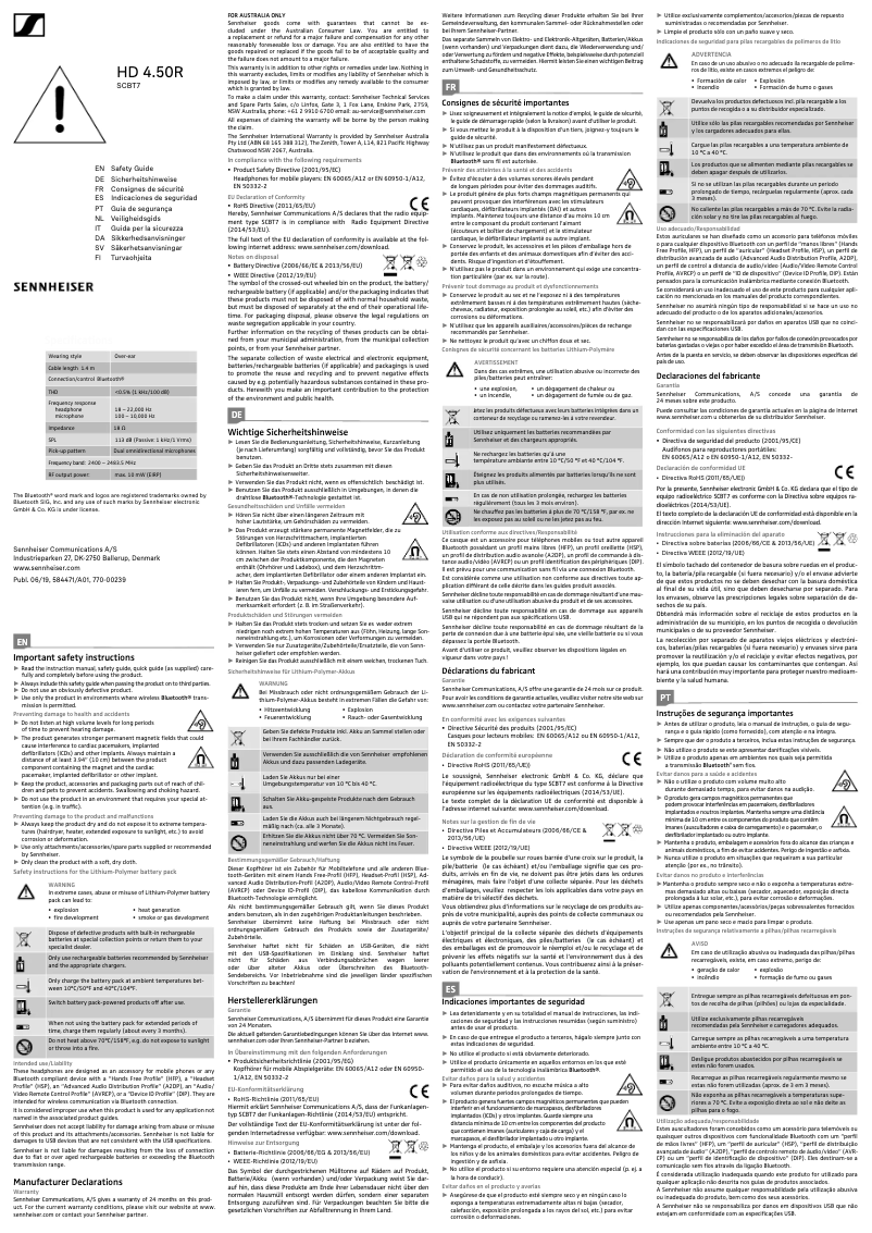 Page 1 de la notice Instructions de sécurité Sennheiser HD 4.50R