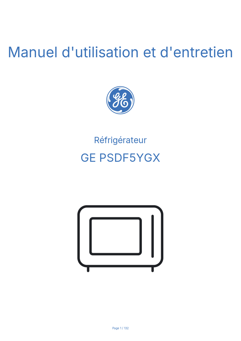 Page n°1 - Manuel d'utilisation et d'entretien GE PSDF5YGX