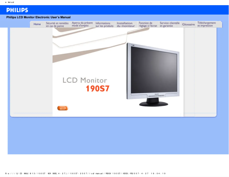 Page 1 of the manual User Manual Philips 190S7FB
