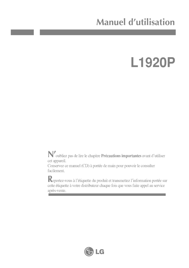 Page 1 de la notice Manuel utilisateur LG L1920P