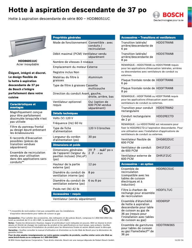 Página 1 del manual Ficha técnica Bosch HDD86051UC