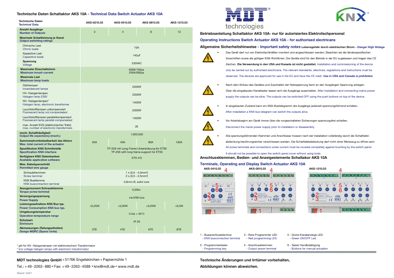 Page 1 de la notice Manuel utilisateur MDT AKS-0810.03