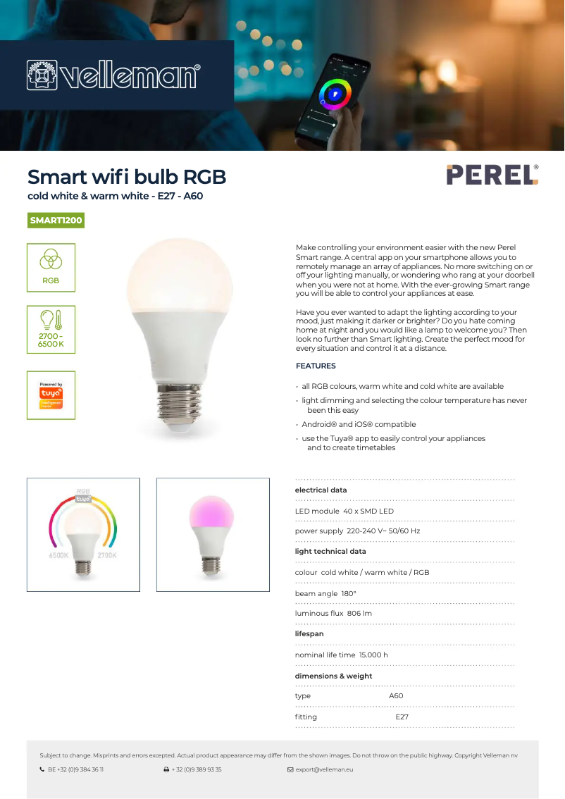 Page n°1 - Fiche technique Perel SMART1200